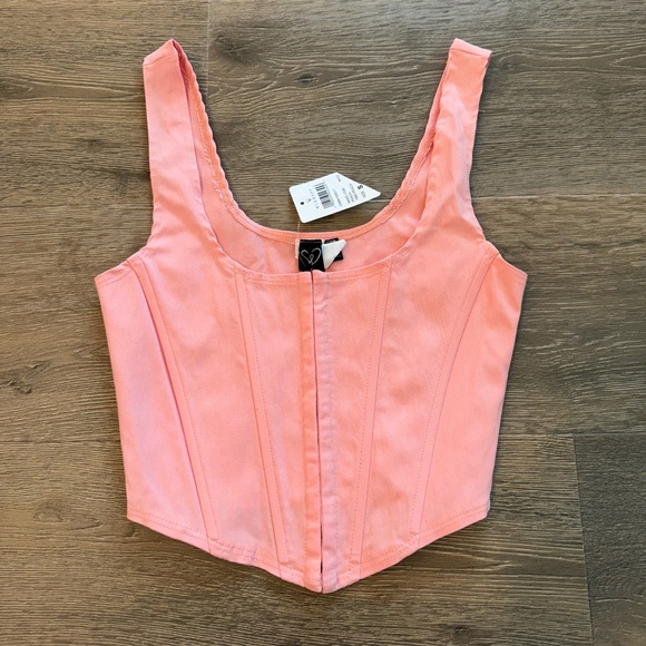 Windsor Tops - Windsor Hook & Eye Structured Corset Crop Top Peach Baby Pink Date Night